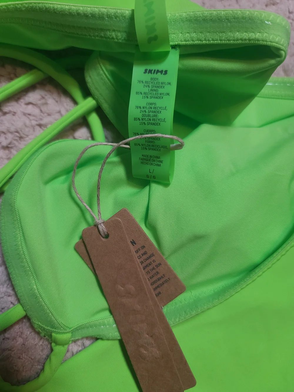 SKIMS Long Sleeve Bikini Top Neon Green Size L NWT
